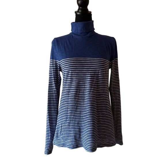 J.CREW Blue Striped Cotton Turtleneck Size Small - Picture 1 of 4